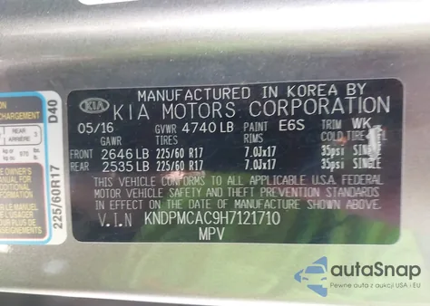 2017 Kia Sportage Lx from USA, damaged, VIN KNDPMCAC9H7121710